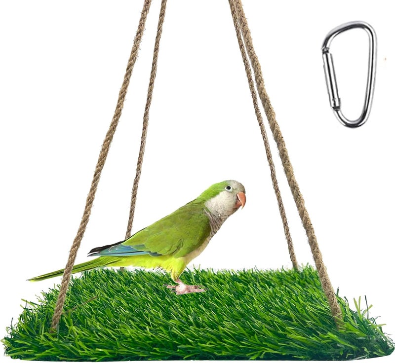 FlidRunest Large Bird Swing Toy, Bird Grass Mat Hammock Swing with Hooks, Parrot Climbing Foraging Toy for Cockatoo,Parakeets,Budgie,Sun Conure, Small to Medium 15.7x7.8 Inches - Image 1
